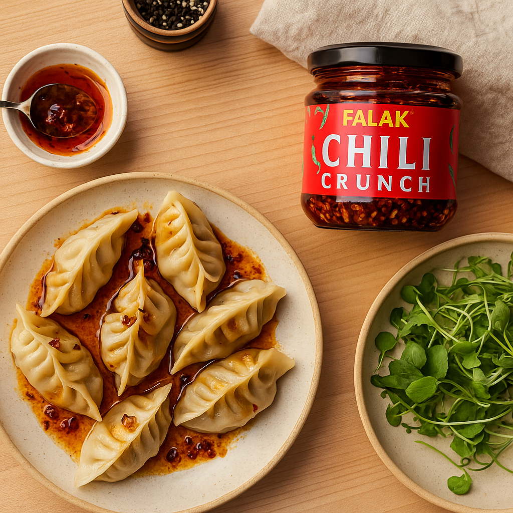 Momos with chili crunch